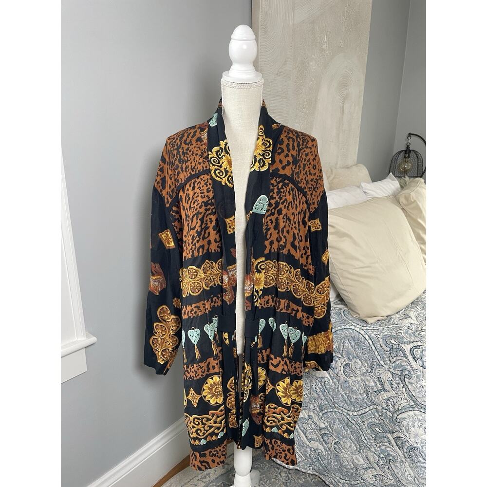A.K.F Size 20 Vintage Baroque Leopard Print Kimono Cardigan Maximalist VTG 80s